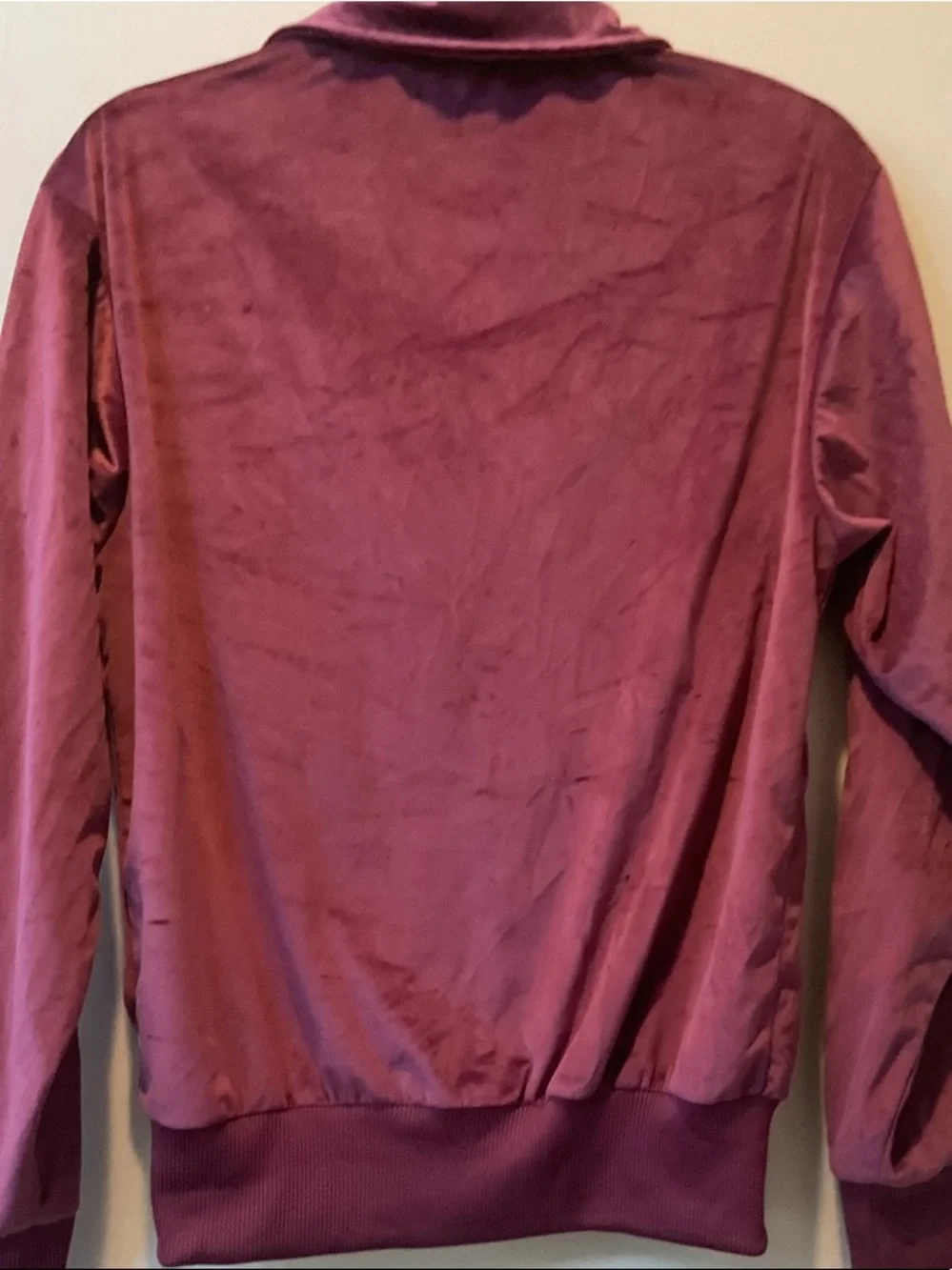 Adidas  Men’s  Burgundy Velour Bomber Jacket with Gold Zipper